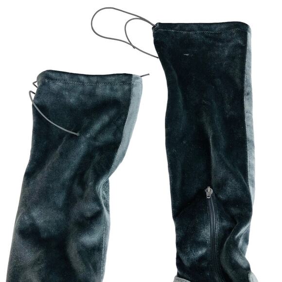 3315 Velvet Knee High Boots Gray Blue Pointed Toe Heeled Zip Women 8.5 - Picture 3 of 9